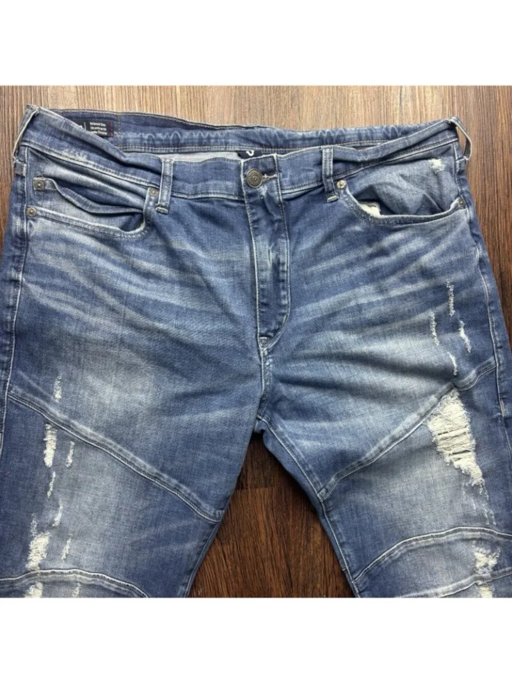 True Religion Geno Relaxed Slim Biker Jeans Distressed Medium Wash Men’s Size 38